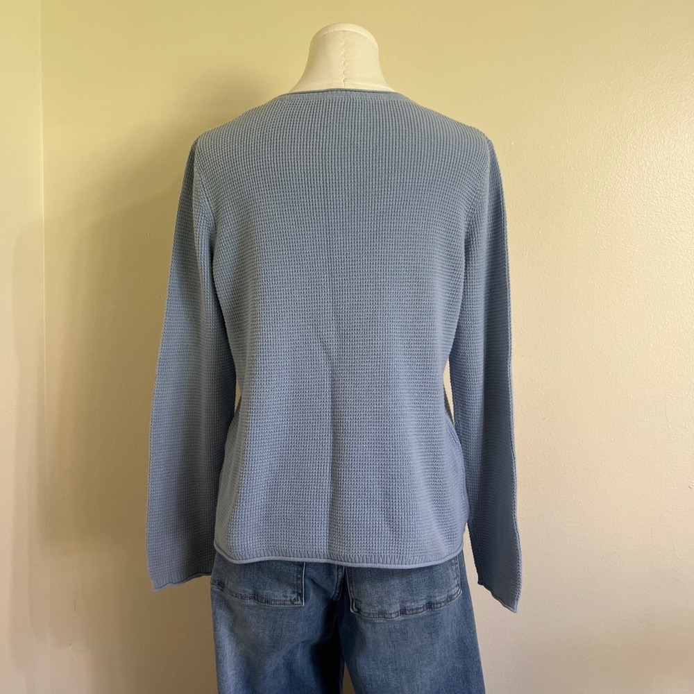 J. Jill Womens Light Blue Waffle Knit Long Sleeve Crew Neck Sweater Large - Picture 3 of 6